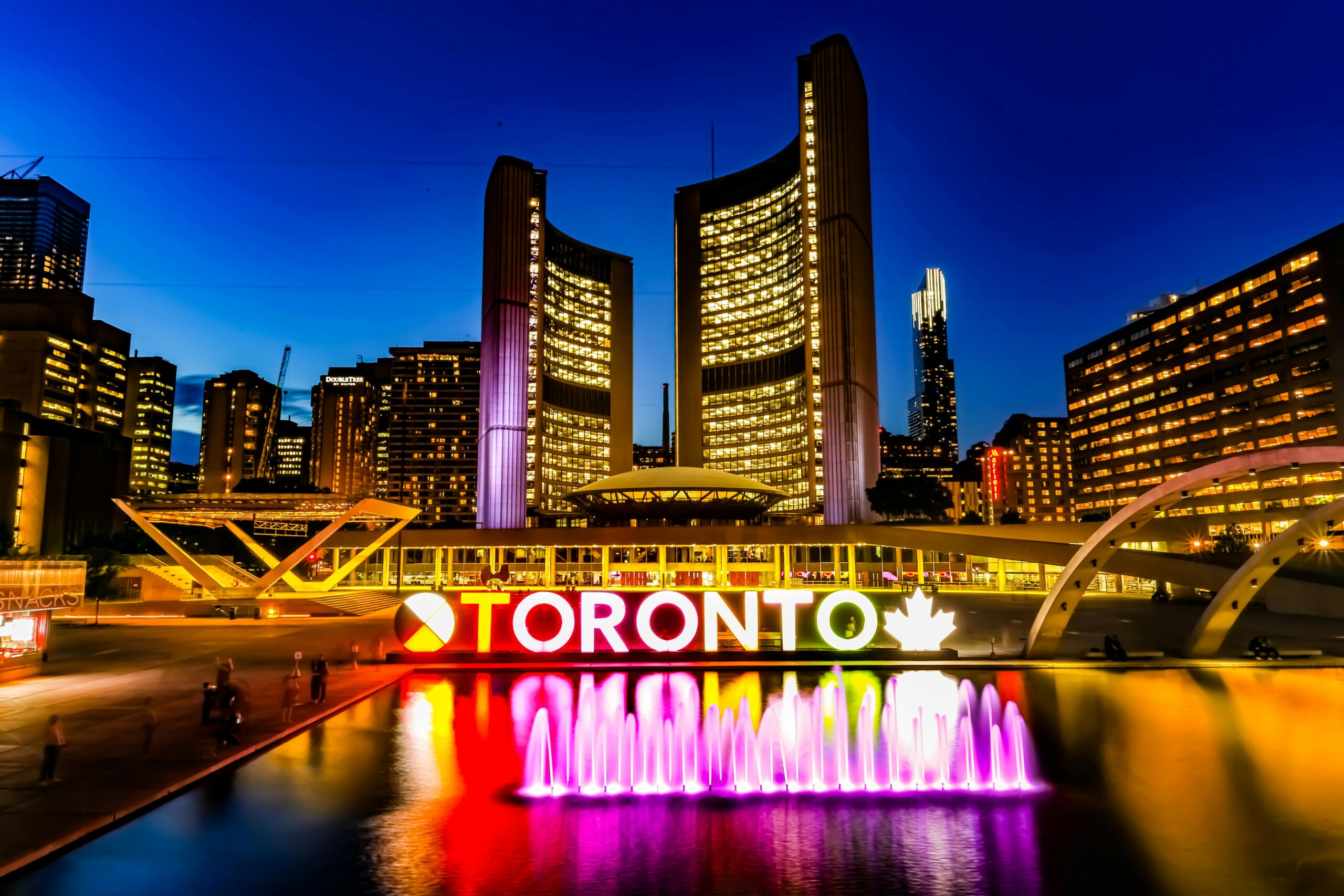Toronto sign at night.
